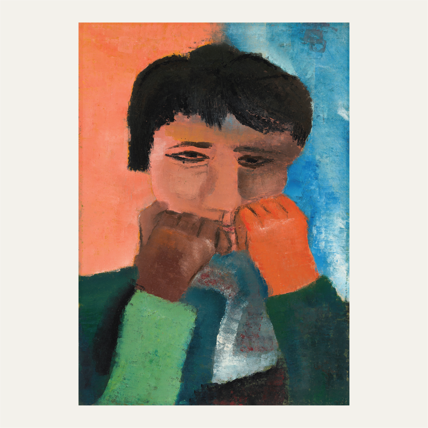 Woman resting on two fists