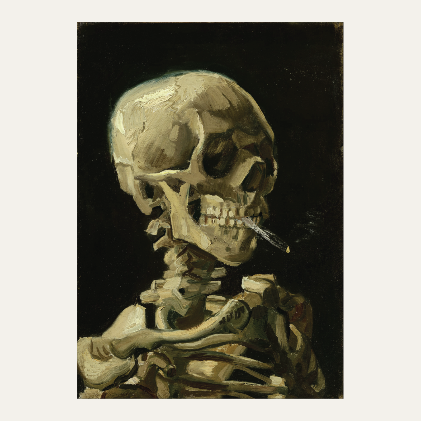 Head of a skeleton with a burning cigarette