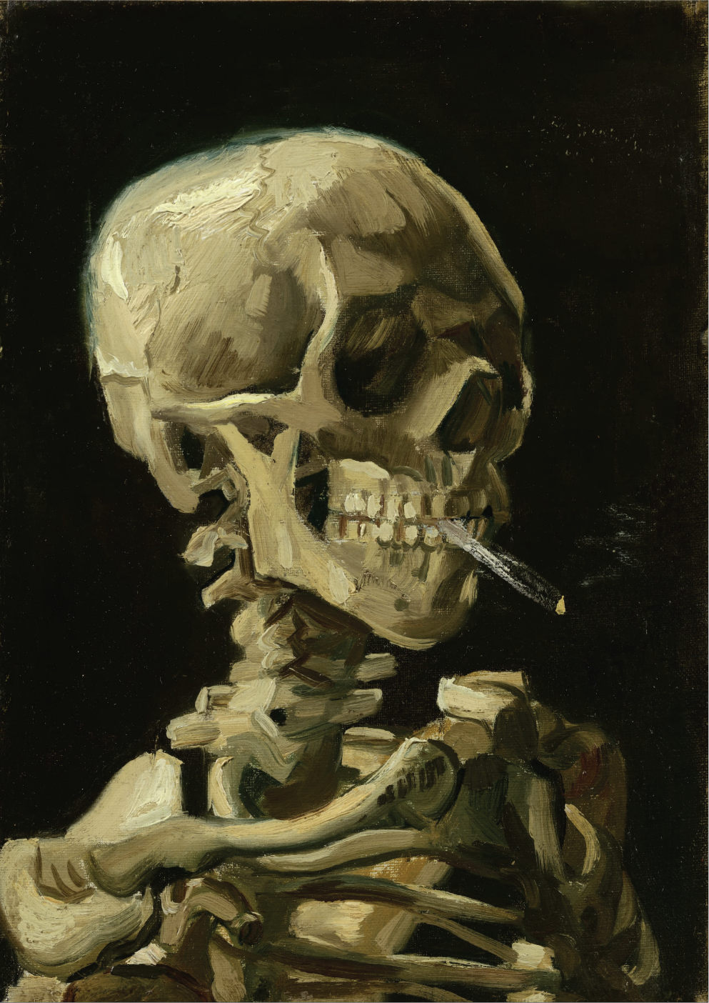 Head of a skeleton with a burning cigarette
