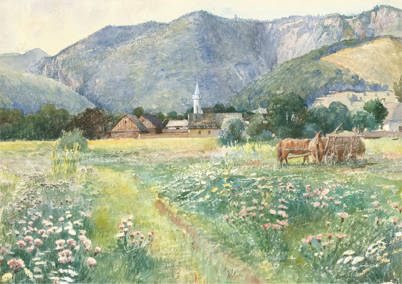 Landscape with a blooming meadow