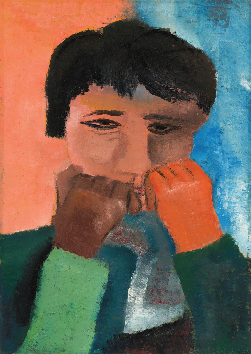 Woman resting on two fists