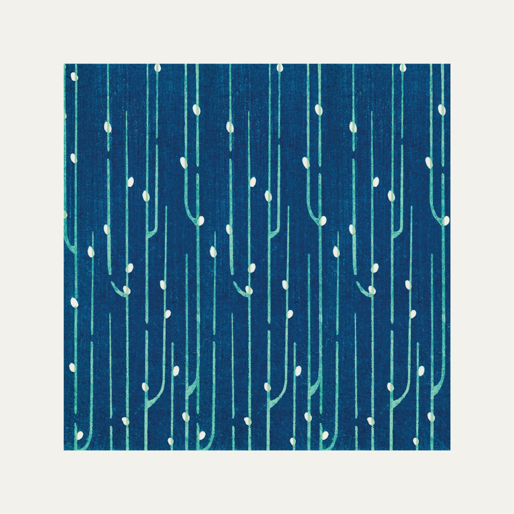 Blue vintage woodblock print