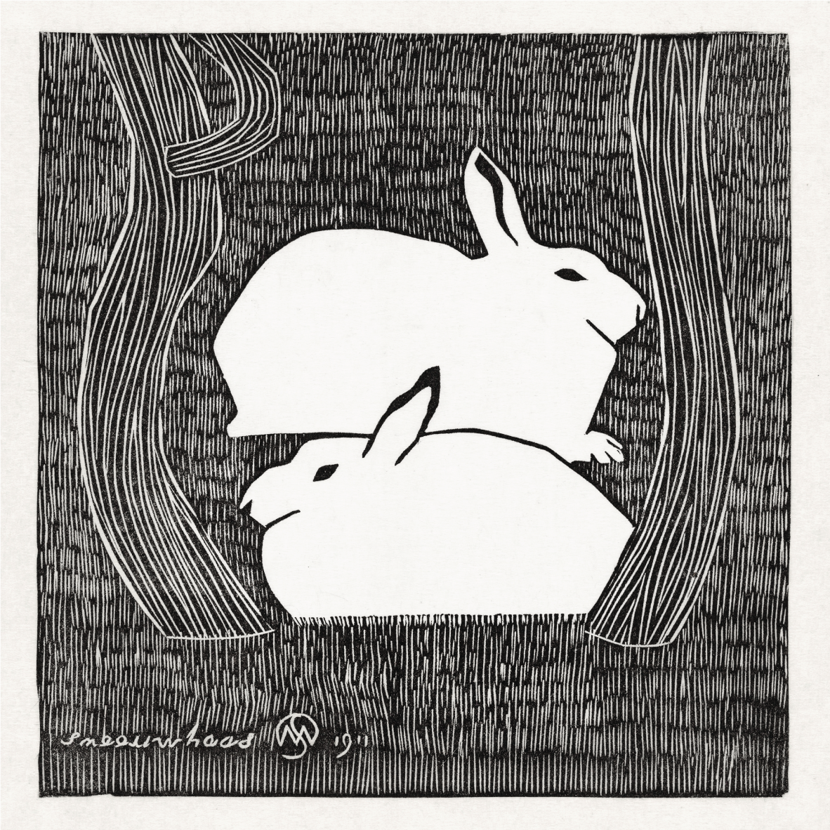 Twee sneeuwhazen (Two snow hares)